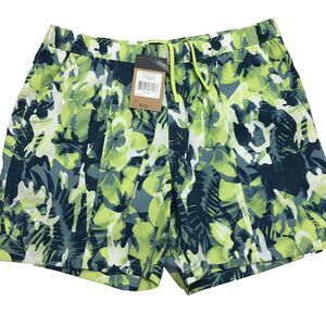 North Face Class V Printed Pull-On Shorts Mens XL Green Blue Tropical Camo 7" In